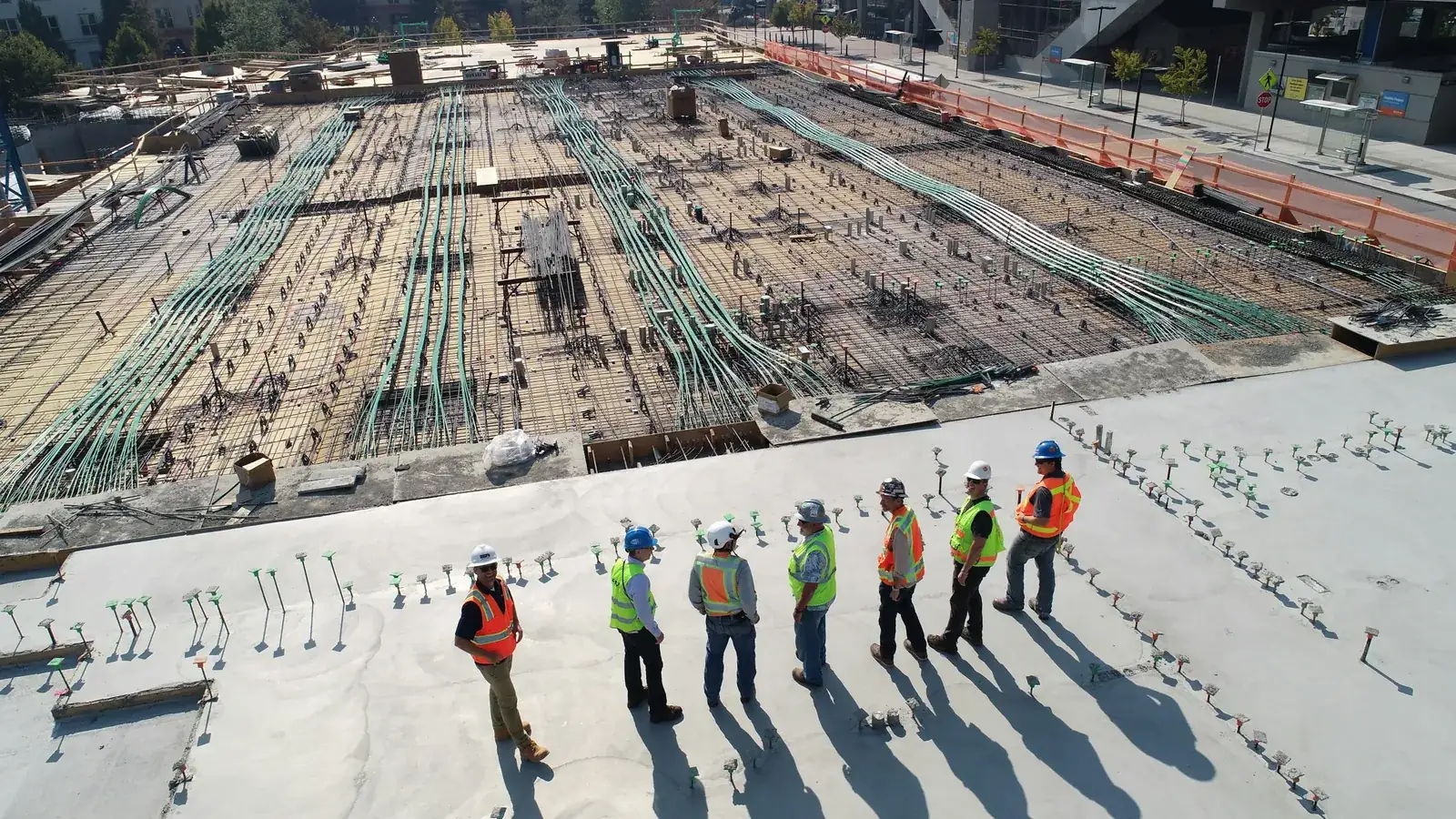 Project engineers inspecting a hospital construction site